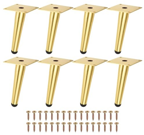 Uxcell 8PCS Metal Furniture Leg Replacement Couch Legs Cabinet Feet Gold Modern Furniture Legs DIY Sofa Feet with Screws for Cupboard Table （5 inch