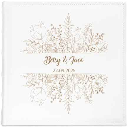 Maverton personalisiertes Einsteckalbum für 500 Fotos | Familienalbum 10x15 cm, weißes Erinnerungsalbum mit Einstecktaschen für Paar zum Hochzeitsjubiläum, 33x33cm