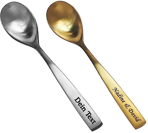 Löffel mit Gravur Wunschtext gold oder silber dein Name Text personalisiert Geschenkbox tolle Geschenkidee graviert Esslöffel Kaffeelöffel (Eislöffel silber)