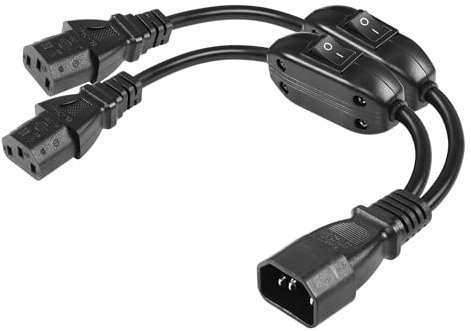 CERRXIAN C14 to 2x C13 Heavy Duty Short Power Cord with On/Off Switch,10A 125V AC C14 Male to 2 C13 Female Standard Computer Power Extension Cord With Double Switch for Monitors,Computers,Etc