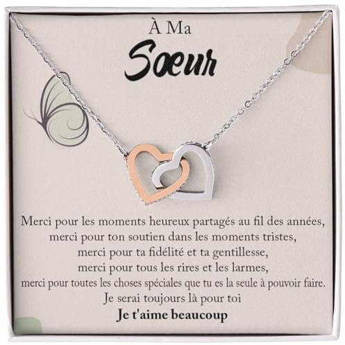 Bramart Collier pour femme À ma Sœur Argent, Idées cadeaux pour elle Anniversaire de mariage, Anniversaire ou Noël - Coffret avec dédicace comprise (Or - Sœur)