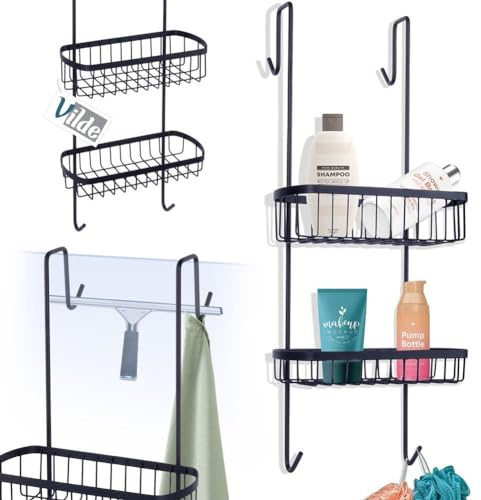 Vilde Duschregal Ohne Bohren Schwarz - Duschablage Zum Einhängen - Rostfreies Pulverbeschichtetes Metall - 54,5 cm Hohe Hängeregal - Badezimmer Aufbewahrung - 2 Körbe Für Shampoo, Kosmetik, Zubehör