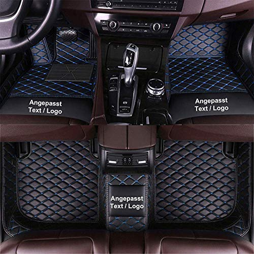 Anpassen Fußmatten für Mitsubishi Eclipse Cross Outlander ASX Lancer Pajero,PU-Leder Allwetter rutschfeste wasserdichte Auto Fussmatten Set (Schwarz Blau)