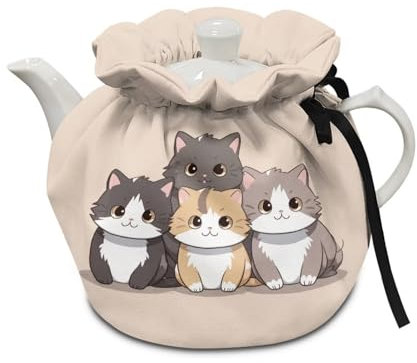HELLHERO Kawaii - Tetera aislante reutilizable con diseño de gato para el desayuno, cubierta antipolvo para el hogar, mesa, oficina, decoración de vacaciones