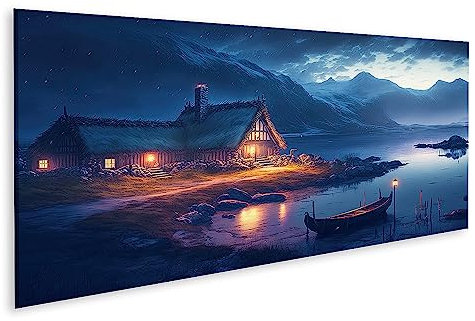 islandburner Prime Bild auf Leinwand Wikinger haus See Ai Midjourney KI Bilder Wandbilder Poster