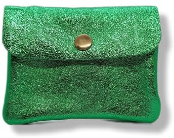 Générique Porte-Monnaie Femme en Cuir Irisé et Métallisé - Porte-Carte Brillant, 3 Compartiments, Étui RFID (Vert)