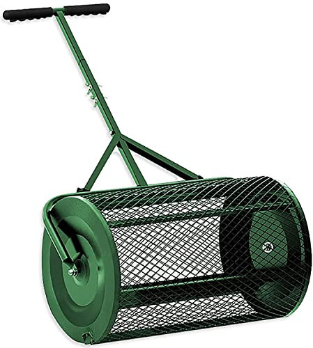 OSBELE Peat Moss Spreader 24 Inch Compost Spreader with Upgrade T Shaped Handle for Planting Seeding Durable Lightweight Metal Mesh Spreader for Lawn and Garden Care Manure Spreaders Roller