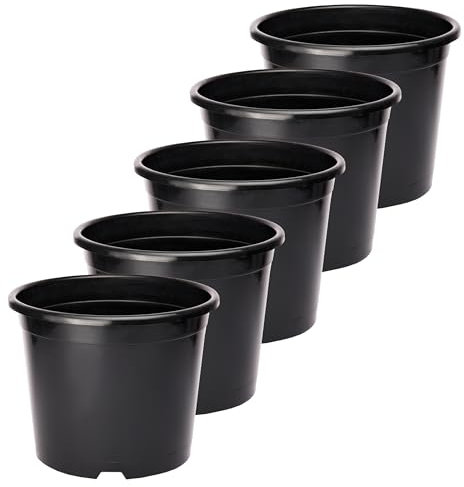 Garronda Blumentopf Kunststoff Pflanztopf rund Kräutertopf Anzuchttöpfe Blumentopf Schwarz für Innen und Aussen 31cm GD-0025 (5 Stück Schwarz, ⌀ 31 cm H 24 cm)