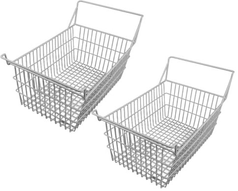 Freezer Storage Wire Baskets, Multi-Purpose Heavy Duty White Steel Wire Storage Basket, 2 Pieces, Stainless PE Liner with Handles for Cabinet (50x24cm / 19.7x9.4in)