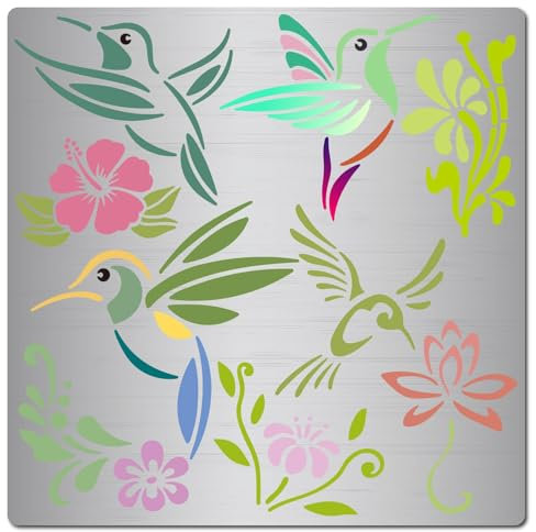 GORGECRAFT 16 x 16cm Kolibri-Schablone Vogel-Vorlagen Metall-Tagebuch-Schablonen Wiederverwendbares Edelstahl-Vorlagenwerkzeug Für Holzbrandmalerei Und Gravur Scrapbooking Basteln DIY