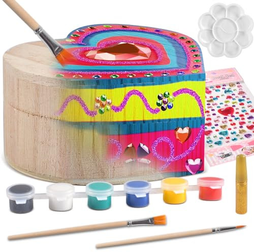 Tundwhite Basteln Mädchen 6 7 8 9 10 11 Jahre Geschenk, Mini Herzform Schmuckkästchen Holzdosen, Mosaik Diamond Painting Zahlen Kunstsets