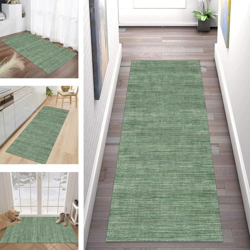 Buatisf Teppich Läufer Flur Küche Teppichläufer Lang Grün Kücheteppich rutschfest waschbar Küchenläufer Meterware Korridor Tepiche Esszimmer Schlafzimmer Wohnzimmer Schmutzfangmatte