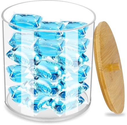 Laundry Detergent Storage, Acrylic Laundry Pods Storage Container, Bathroom Laundry Powder Storage With Bamboo Lid, Laundry Storage Containers for Washing Pods,Bath Bombs,Scent Booster
