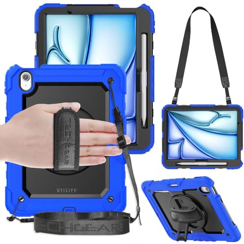TECHGEAR Utility Rugged Schutzhülle für iPad Air 27,9 cm (11 Zoll) 2026 (M4), 2025 (M3), 2024 (M2) – robuste, stoßfeste Schutzhülle mit 360° drehbarem Ständer, Handschlaufe, Schultergurt + 2
