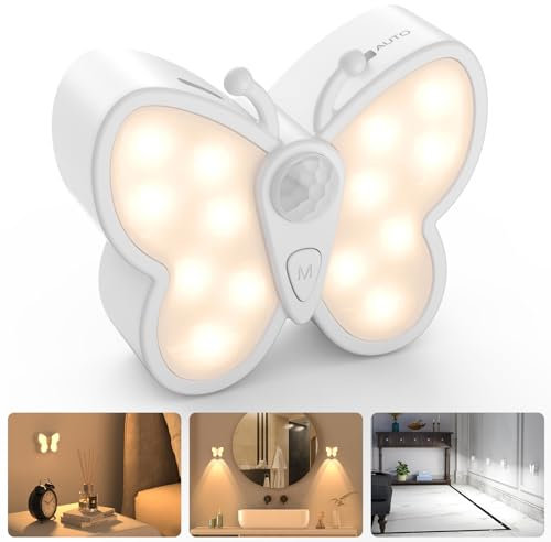 Motion Sensor Light, Rechargeable Butterfly Night Light with Auto/ON/Off and Removable Magnet, Stick on Lights for Kids, Bedroom, Stair, Hallway