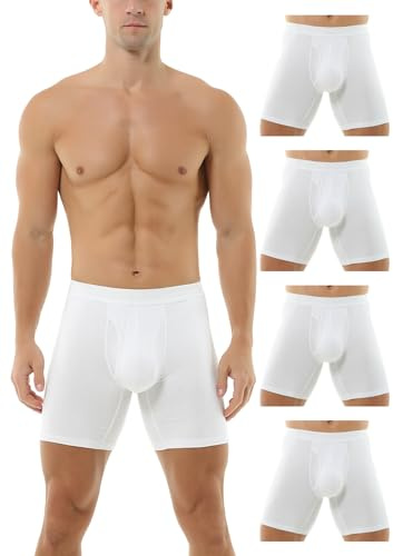 Hoerev Pack of 4,Men's Trunk Long Leg Underwear Comfortable and Breathable Boxers