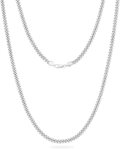 KRKC Herren Halskette, 3mm Silber Farbe Edelstahl Panzerkette Cuban Chain, Nickel-frei Dünne Silberkette für Männer Länge 45-66cm(55.9, 3mm-Edelstahl)