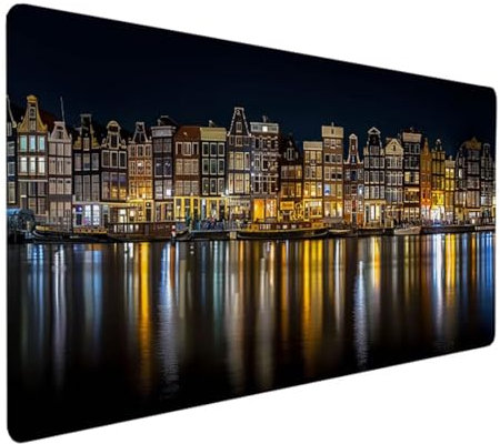 Gaming Mauspad Motiv, Mousepad XXL 1000x500x3mm, Wetterfest Anti-Rutsch Schreibtisch Mouse Pad verbessert Präzision und Geschwindigkeit, Gaming Zubehör für Home Zimmer Deko Kanal Amsterdam C - F