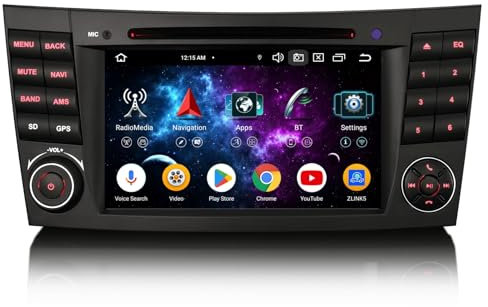 Erisin 8 Núcleos 4GB+64GB Android 14 Radio Coche GPS Navegador para Mercedes Benz Clase E/CLS W211 W219 Estéreo CarPlay Android Auto Wifi 4G CD USB Bluetooth DAB+ FM RDS 7 Pulgadas IPS Pantalla táctil