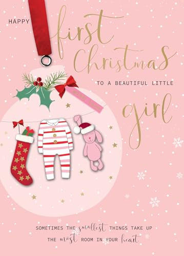 Baby Girl's First Christmas Embellished Hand-Finished Christmas Greeting Card SMF003