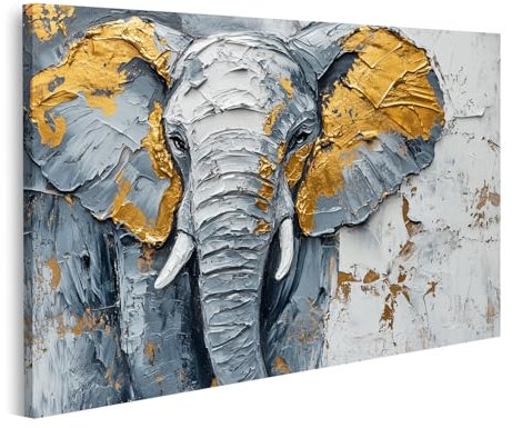 islandburner Bild auf Leinwand Metallischer Grau und Gold Elefant Gemälde Bilder Wandbilder Poster