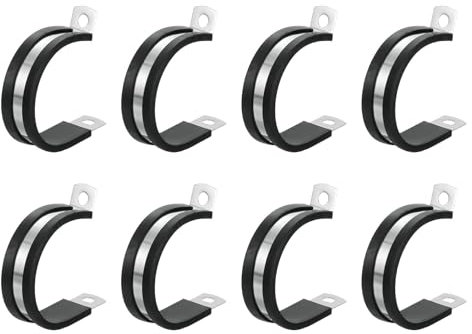 sourcing map 1-1/2(38mm) Cable Clamp, 304 Stainless Steel Rubber Cushioned Insulated Clamp R Shape Metal Clamp Tube Holder for Pipe Hose Wire Cord Installation 8Pcs
