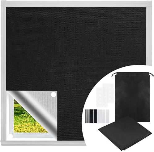 Juegos de tela opaca, 200 x 150 cm, estor opaco sin necesidad de taladrar, portátil, tela oscurecida para ventanas de techo, cortinas de protección solar con capa aislante térmico, con 5 pares de