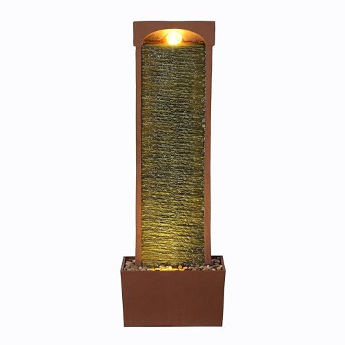 Teamson Home Fontaine Courbe Moderne Ardoise LED Rocher Rouge