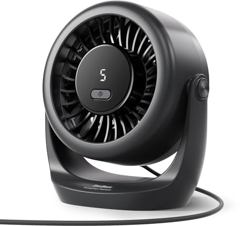 Diveblues Ventilador USB de mesa, potente hasta 6 m/s, pantalla LED, 5 velocidades, rotación de 360°, mini ventilador silencioso, portátil para casa, oficina, exteriores, cocina y camping-TurboBreeze