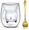 Afitdon Süße katzen Tasse Doppelwandige Katzenbecher Süße Tassen mit Katzenmotiven mit Löffel Geschenk für katzenliebhaber 280 ml für Cappuccino, Latte Macchiato, Tee, EIS und Milch（Glückliche Katze）