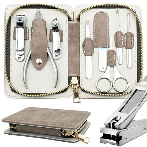 8pc Manicure Set Pedicure Grooming Tool Kit 8-in-1 Nail Clipper Kit for Stainless Steel Finger & Toe Nail Care Scissors with Cuticle Nipper, Eyebrow Cutting, Push Professional Tools Gift for Men Women