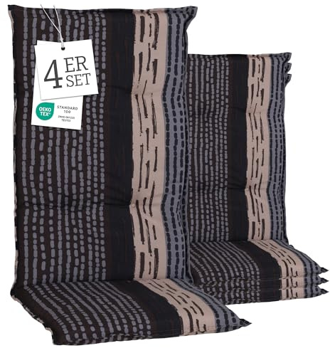 Beo® Barcelona Hochlehner Gartenstuhlauflagen 4er Set | Waschbar | Made in EU | Öko-Tex Standard | Atmungsaktiv & UV-beständig | Sitzkissen Outdoor für optimalen Komfort