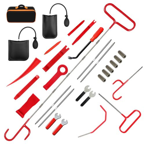 Sofdicht 29 PCS Kit Apertura Porte Auto, Kit Smontaggio Plastiche Auto, Pompa a Cuneo, Gancio a Tirante in Acciaio Inossidabile Kit Professionale Attrezzi Auto per Pannelli Porta