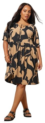 Yours Curve Abstract Print Tie Neck Mini Dress - Women's - Plus Size Curve
