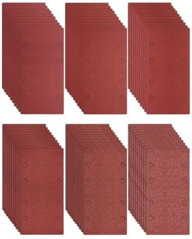 30 Stück Schleifpapier 93x185 mm Schleifblätter für Schwingschleifer Körnung 240/320/400 für Staubabsaugung(8 Loch)
