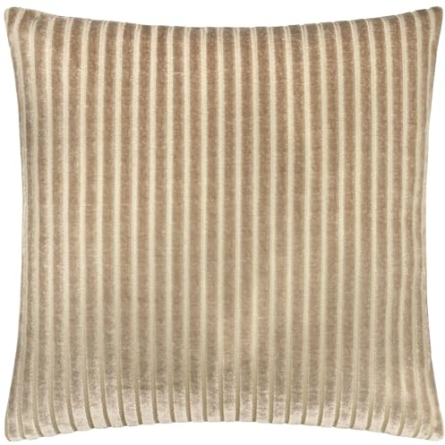 Paoletti Savoy Stripe Polyester Filled Cushion – Reversible Soft Textured Velvet Decorative Cushion for Sofas Beds and Armchairs (Mink - 50x50cm)
