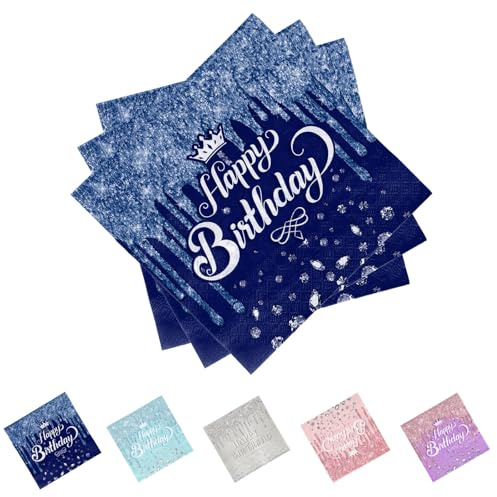 JENCVNL 40 Stück Glitzernde Diamanten Geburtstag Servietten,33x33cm Deko Geburtstag Servietten Geburtstagsdeko Papierservietten für Junge Mädchen Geburtstags Party Deko (Dunkelblau)