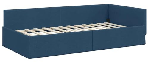 vidaXL Corner Bed Frame Blue 80 x 200 cm Fabric and Engineered wood, Modern Bedroom Furniture, Rectangular Corner Bed Frame, Breathable Material, Multipurpose Sofa for Urban Living Spaces