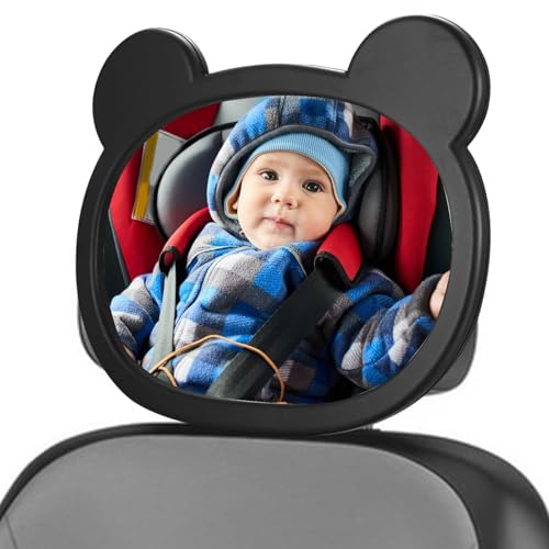 ONGNIUU Rétroviseur pour enfants, miroir de voiture pour bébé rotatif à 360°, miroir de voiture pour nouveau-né, siège arrière, réglage simple, large champ de vision (Noir)
