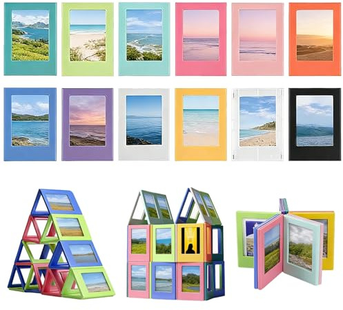 XIANJIA 12 Stück Mini Bilderrahmen, 3-Zoll Magnetische Bilderrahmen, Bunt | Fotomagnete Selbst Gestalten, Kompatibel Polaroid Bilderrahmens, Perfekt, Um Wertvolle Erinnerungen zu Präsentieren