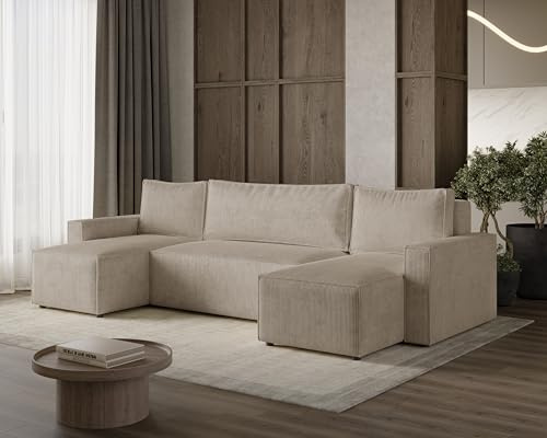 Dekori Möbel Livio U Ecksofa mit Schlaffunktion und Bettkasten, universell (Poso 02 - Cappuccino)