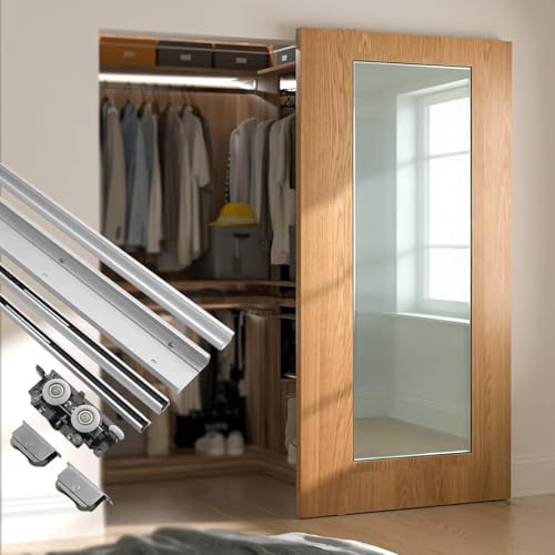 Schiebetür Schiene Schienensystem für Spiegellose Schiebetüren An Garagen, Verdeckte, Sanft Schließende Schranktürbeschläge, Schiebetürschienen-Set aus Aluminium(36in/92cm)
