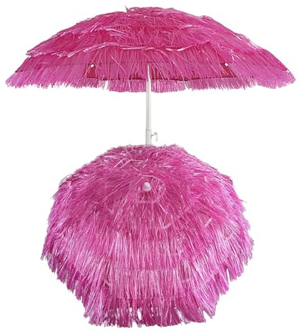 HCBUTAE 2M Parapluie De Paille Portatif, Parasol De Plage De Parasol, Parapluie De Protection UV, 8 Nervures, pour Piscine D'arrière-Cour De Terrasse De Jardin, Rose Rouge