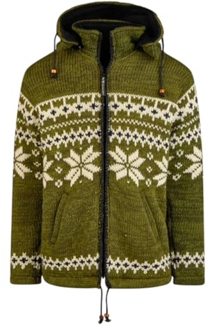 THC 607 - Giacca in lana di pecora calda con fodera in pile, giacca norvegese da uomo e donna, verde, XS-XXL, verde, L