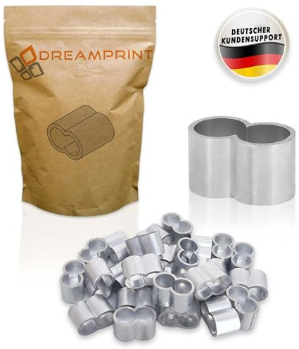 Dreamprint 100x Seilklemmen Set 10mm Pressklemmen, Würgeklemmen, Tauwerkklemme, Seilverbinder mit Doppelhülsen für Expanderseil, Planenseil & Gummiseil
