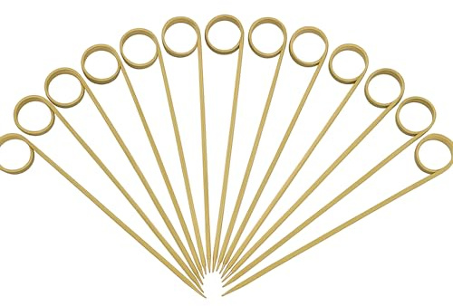bar@drinkstuff Bamboo Loop Picks 12cm – Pack of 288 Cocktail Picks & Food Skewers with Looped Tops for Garnishes, Canapés, Buffets & Place Cards