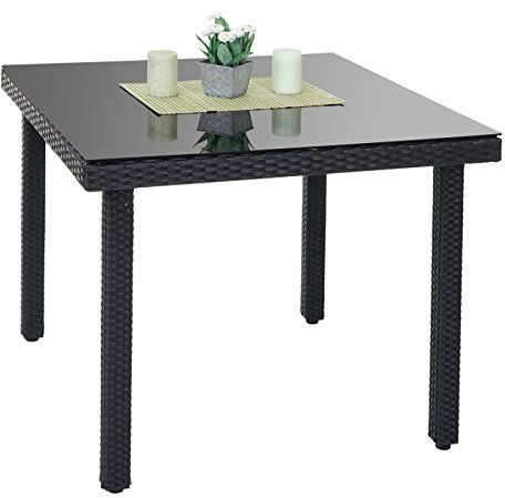 Mendler Poly-Rattan Gartentisch Cava, Esstisch Tisch mit Glasplatte, 90x90x74cm - anthrazit
