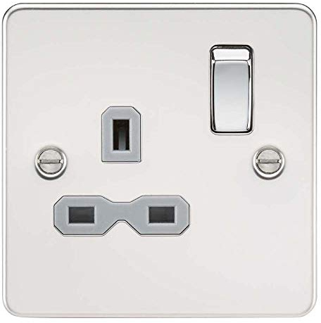 Knightsbridge FPR7000PCG Flat Plate Switched Socket, Polished Chrome with Grey Insert, 13 A, 1G, DP
