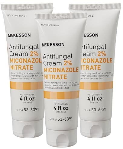 McKesson Antifungal Cream, 2% Miconazole Nitrate - Relieves Itching, Burning, Cracking from Jock Itch, Ringworm and Athlete Foot - 4 oz., 3 Count