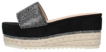 KHARISMA,Ciabatta in Alcantara Nero,Fascia Glitter con Zeppa in Corda. MOD. 6564 Nero 38